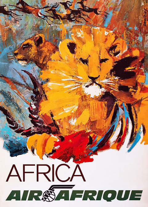 African Lion Painting — vintage travel poster on metal