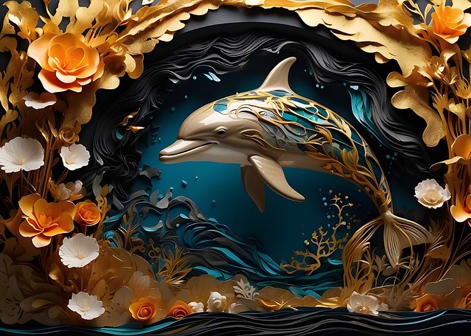 Golden Dolphin Paper Art