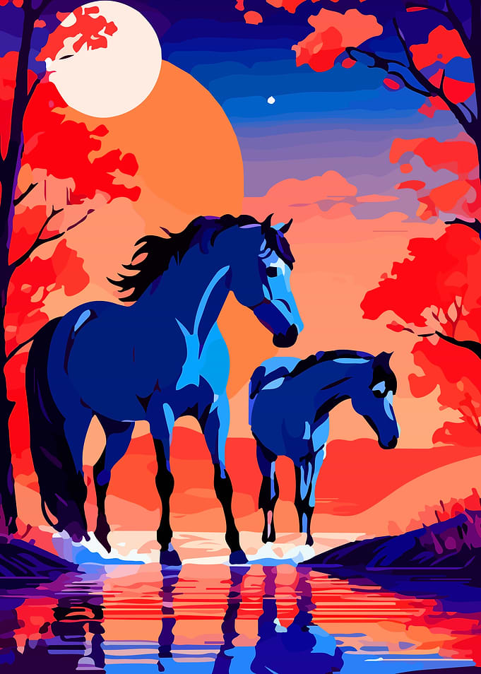 Blue Horses at Sunset