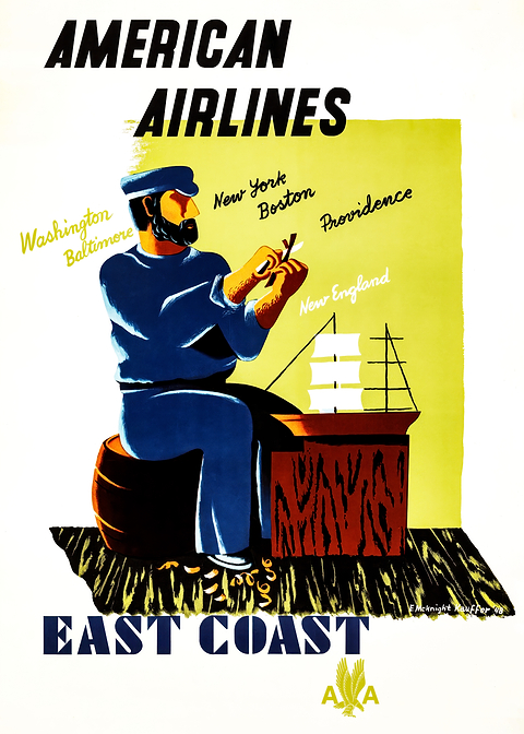 American Airlines East Coast Poster — retro travel art printed on metal