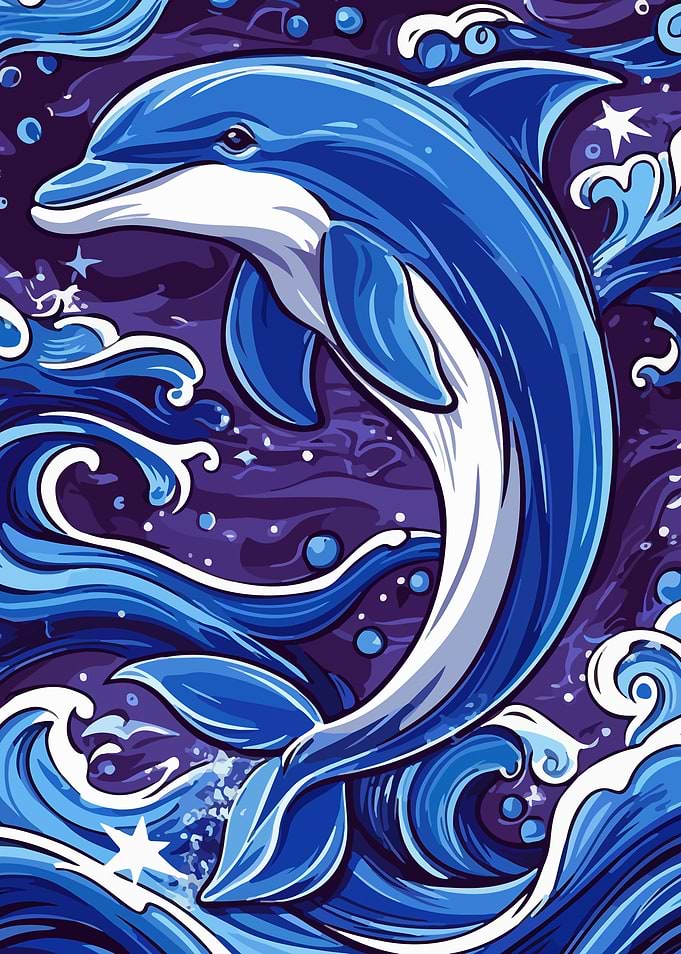 Blue Dolphin in Waves
