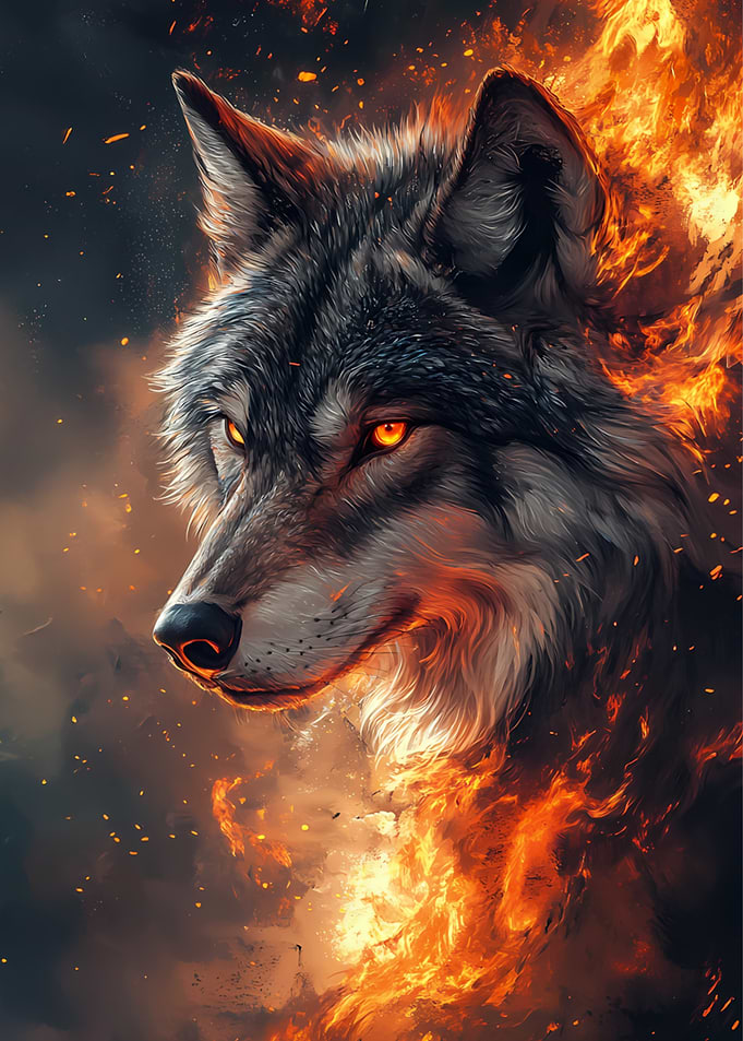 Fiery Wolf Portrait