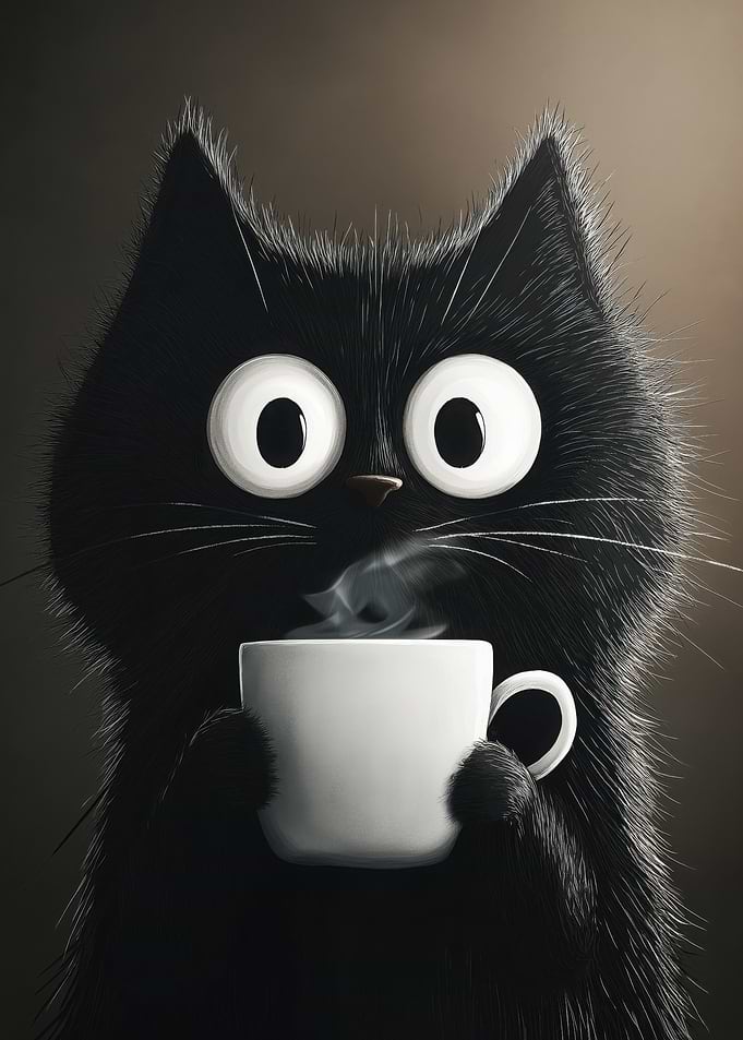 Black Cat with Coffee