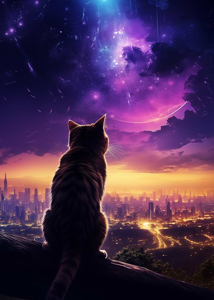 Cat Gazing at the Cosmos