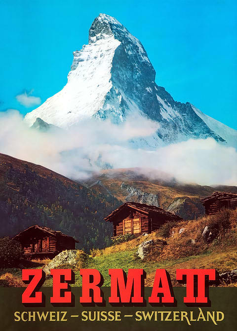 Zermatt Switzerland Travel Poster — retro travel art printed on metal