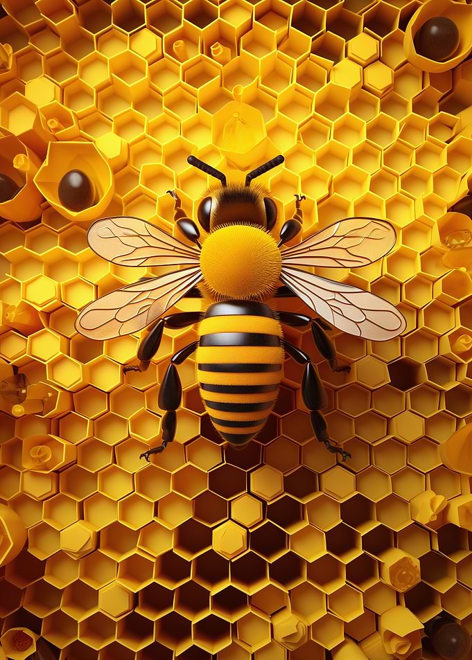 Majestic Bee on Honeycomb Nature Art
