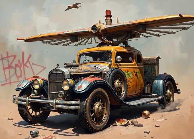 Vintage Car with Wings