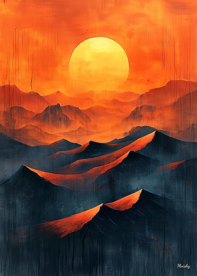 Fiery Sunset Mountains in Monochrome Orange