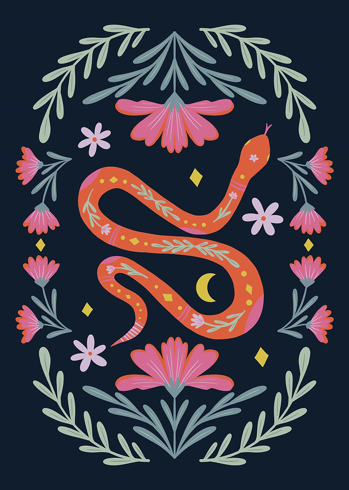 Cute Floral Snake Illustration