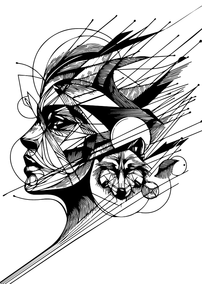 Geometric Woman and Wolf