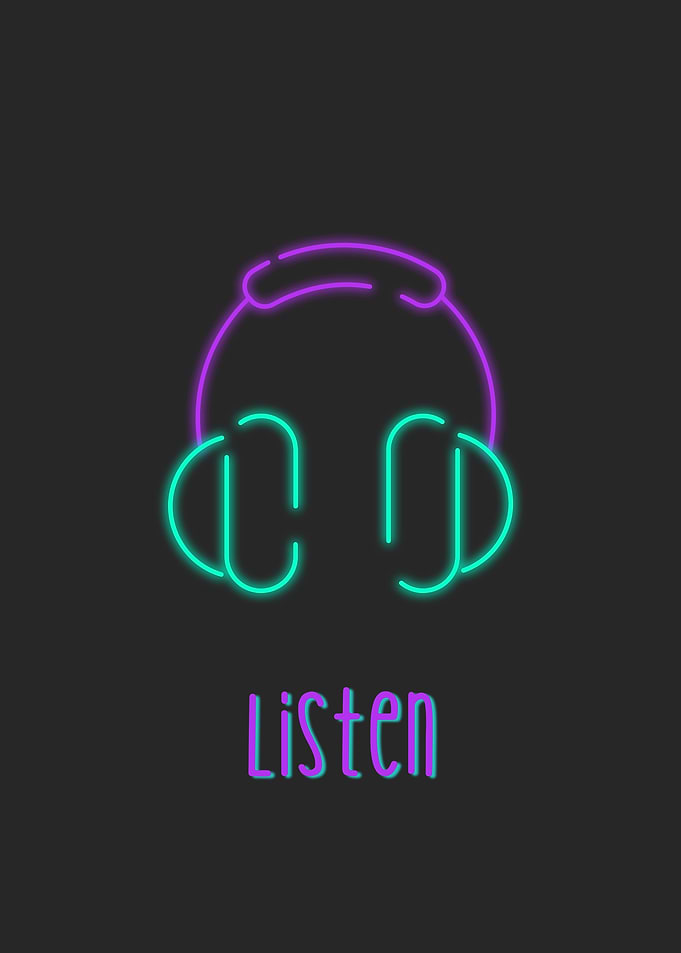 Neon Headphones Listen