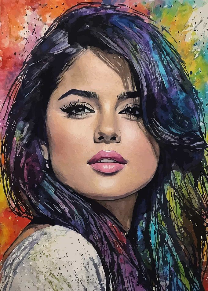 Selena Gomez Watercolor Portrait