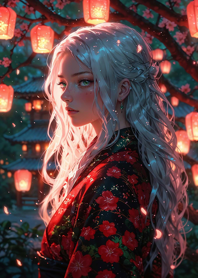 Anime Girl in Kimono: Enchanted Bloom