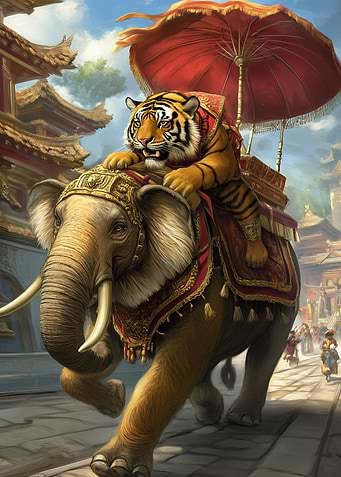 Majestic Tiger atop Royal Elephant