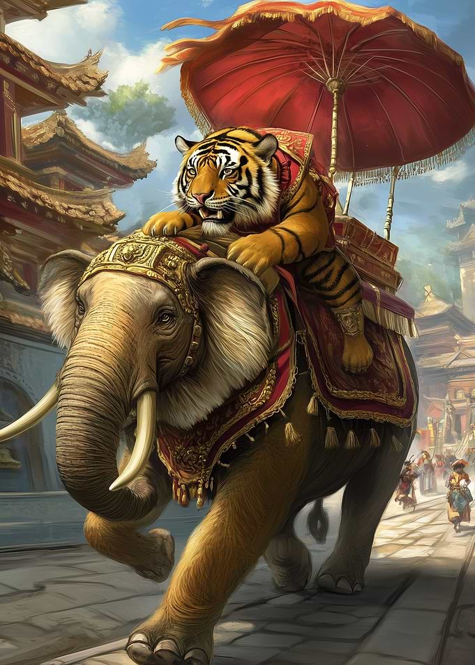 Majestic Tiger atop Royal Elephant