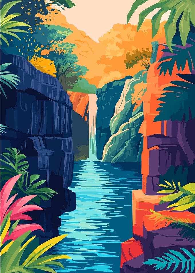 River Canyon Waterfall Nature Art