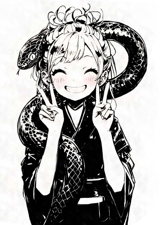 Smiling Anime Girl with Snake