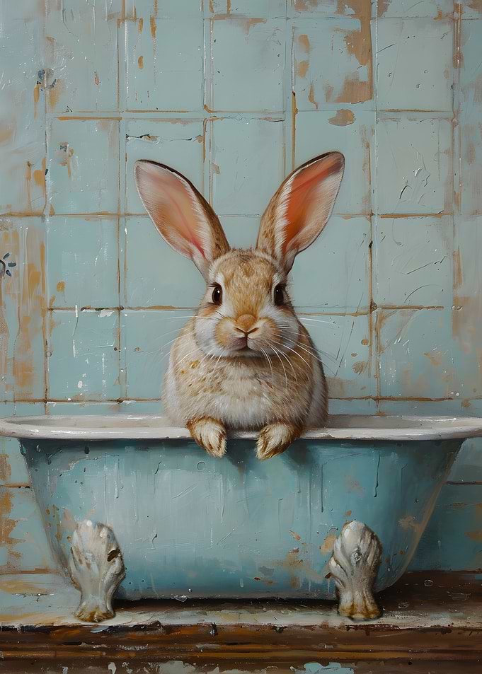 Rabbit in Bathtub Bathroom Art