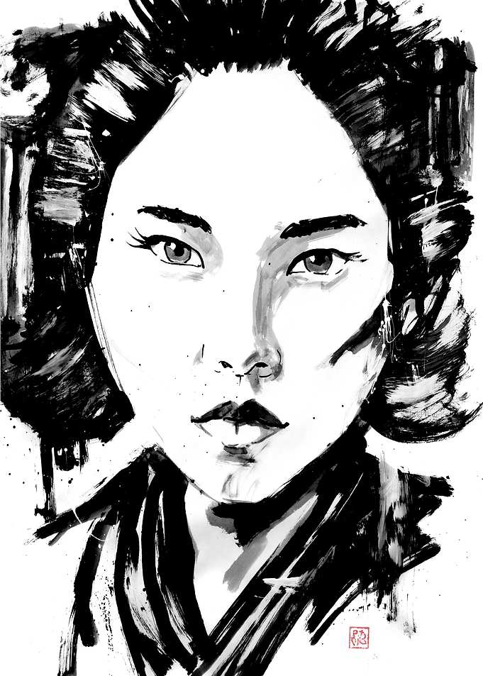 Japanese Woman Ink Painting