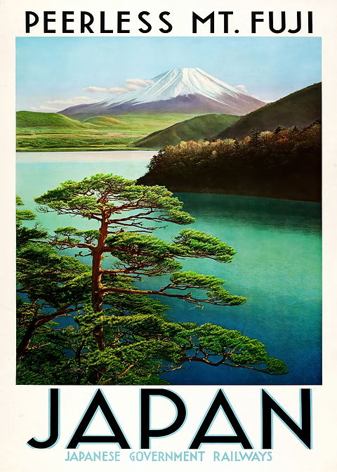 Mt. Fuji Japan Travel Poster — retro travel art printed on metal