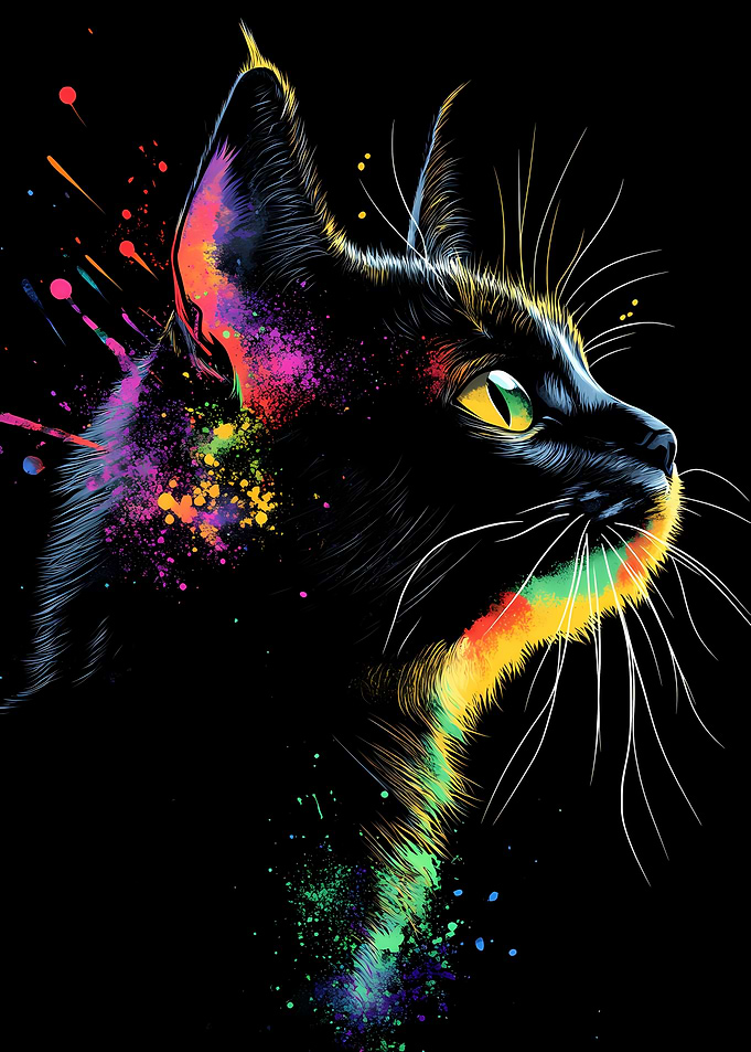 Black Cat with Rainbow Splashes