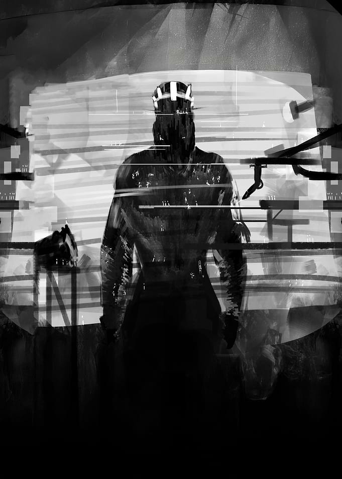 Silhouetted Figure in a Digital World