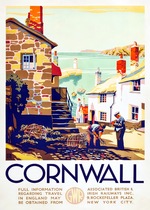 Cornwall Travel Poster — retro travel art printed on metal