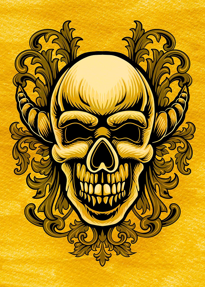 Golden Skull with Floral Design