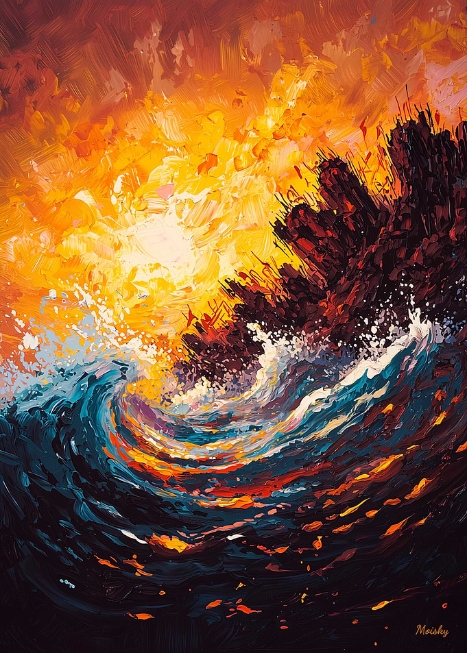 Fiery Ocean Wave Contemporary Expressionist Artwork