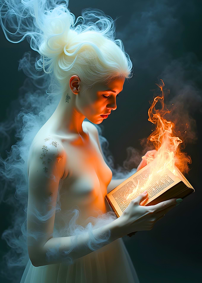 Woman Holding Burning Book
