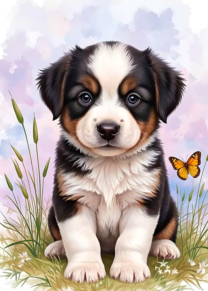 Cute Puppy with Butterfly