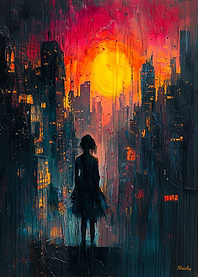 Lost in the City Neoexpressionist Urban Scene