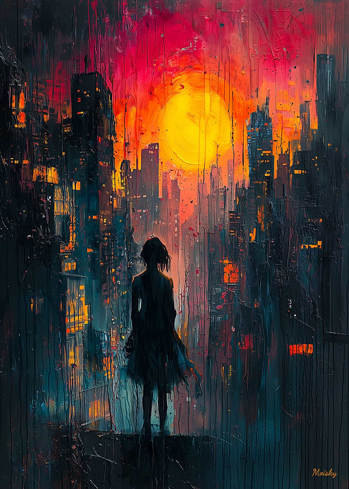 Lost in the City Neoexpressionist Urban Scene