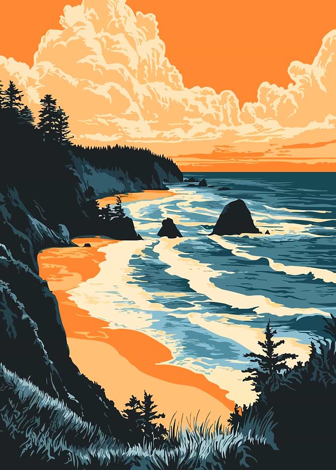 Oregon Coast Beach Sunset Art