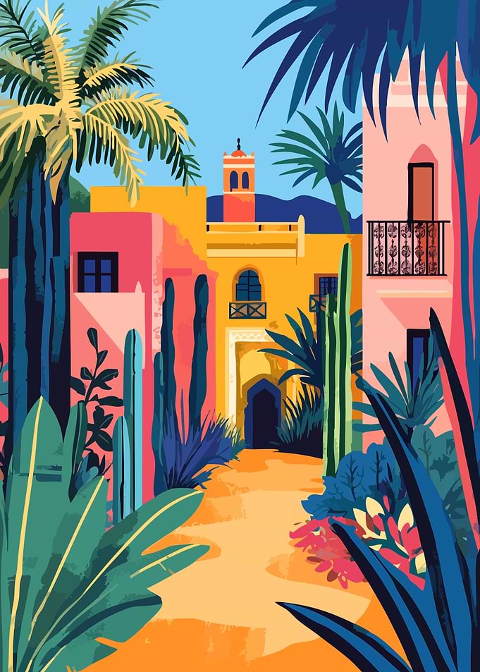 Vibrant Moroccan Street Minimalist Art