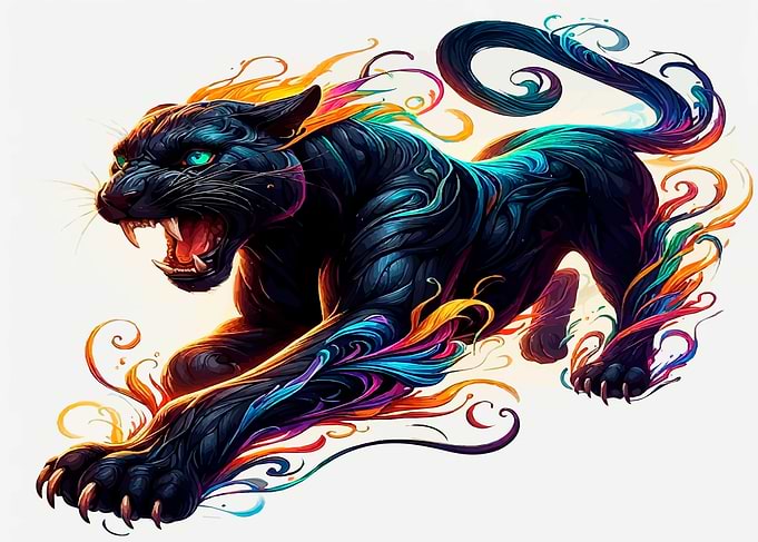 Black Panther with Colorful Swirls