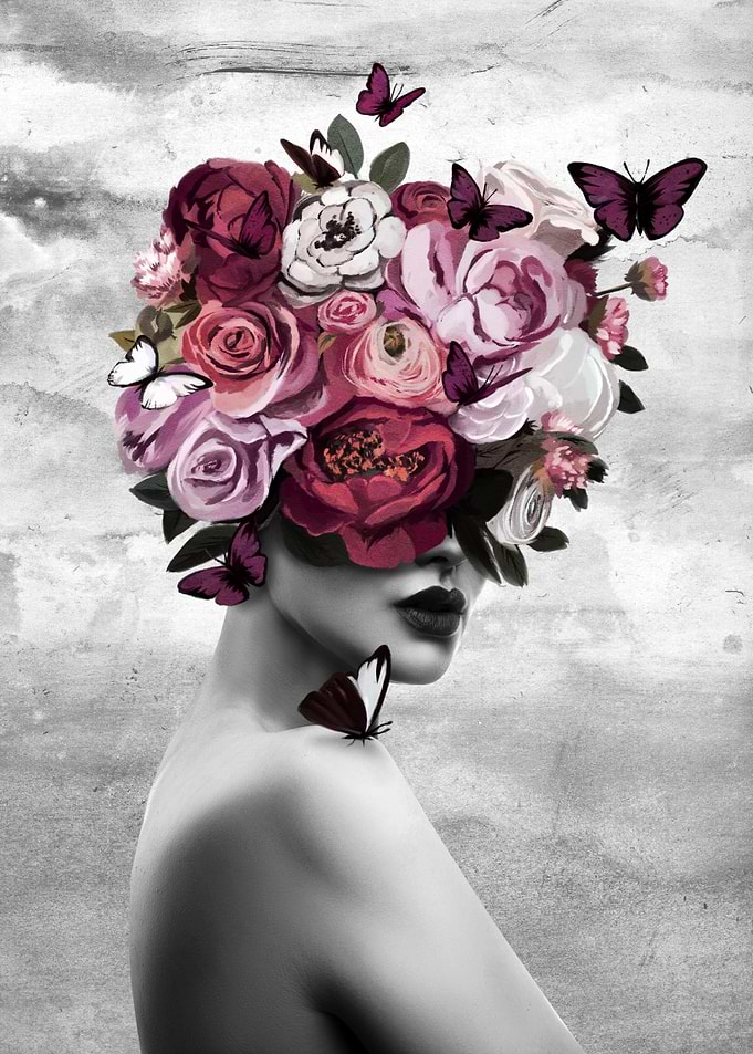Floral Portrait with Butterflies