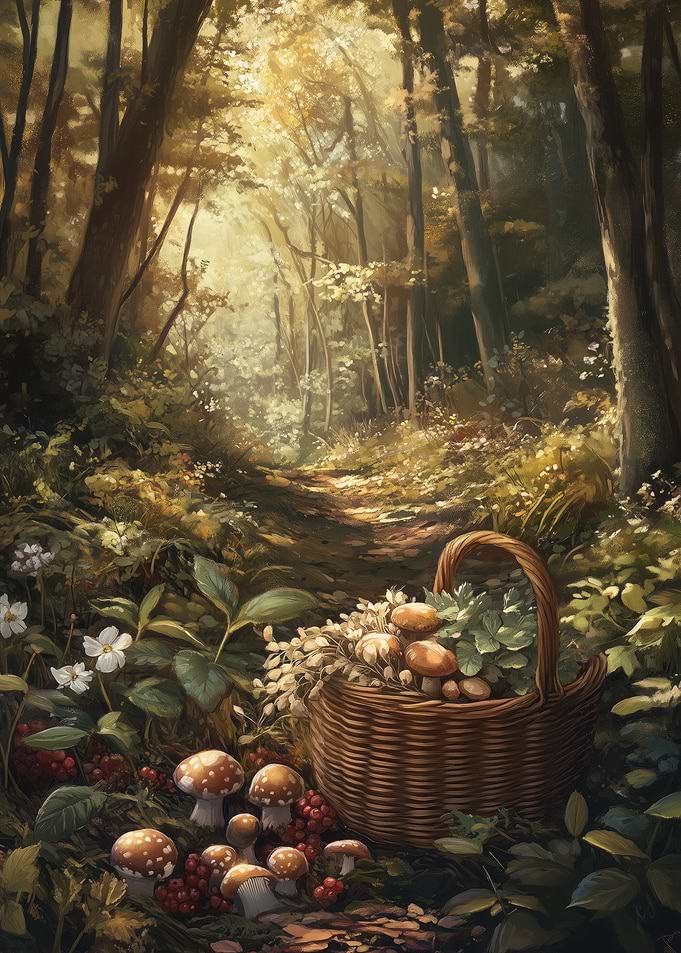 Foreging on Forest Path with Mushrooms