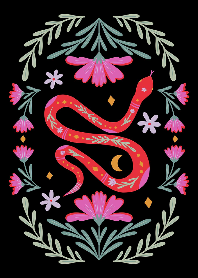 Cute floral snake red and pink