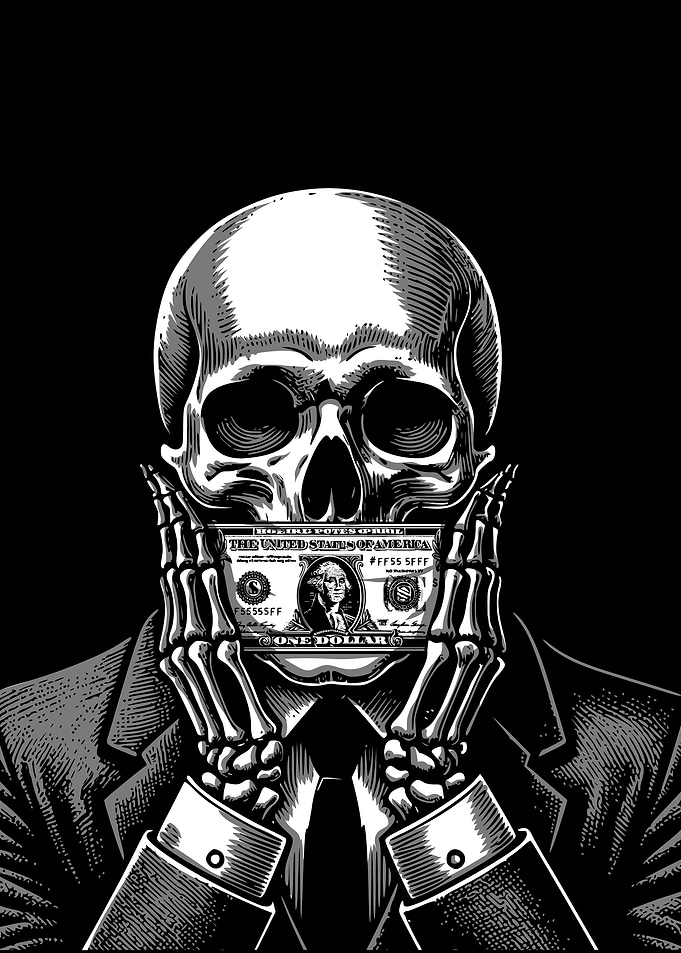 Skeleton Holding Dollar