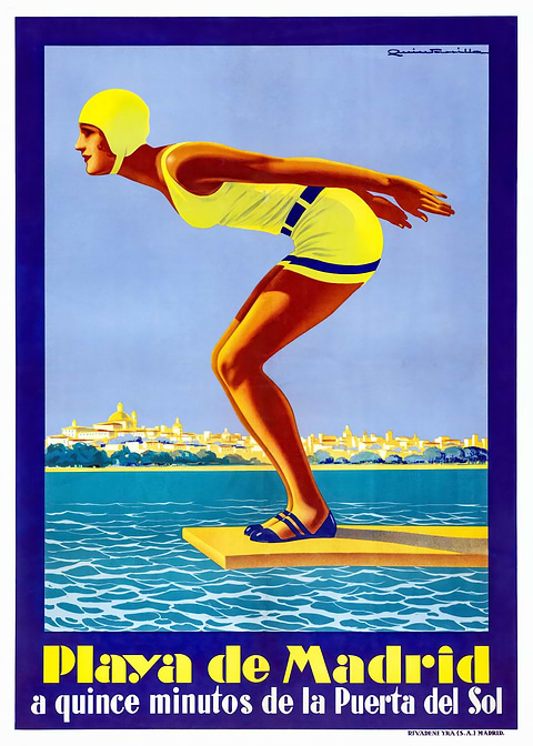 Vintage Madrid Beach Poster — retro travel art printed on metal