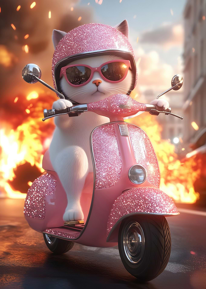 Cat Riding Scooter