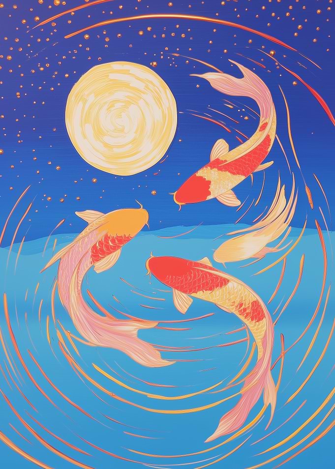 Koi Fish Under Full Moon