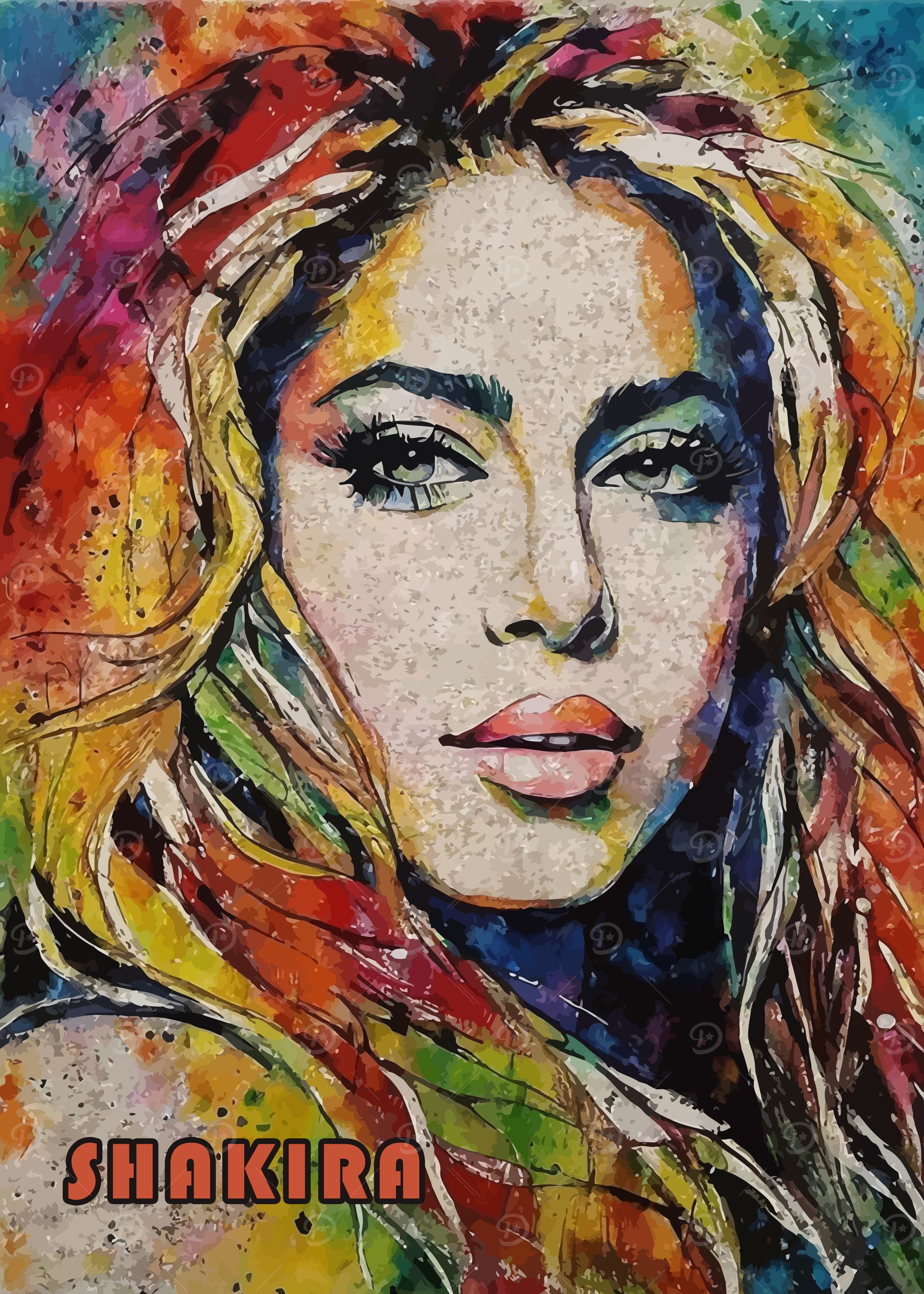 Shakira Watercolor Portrait