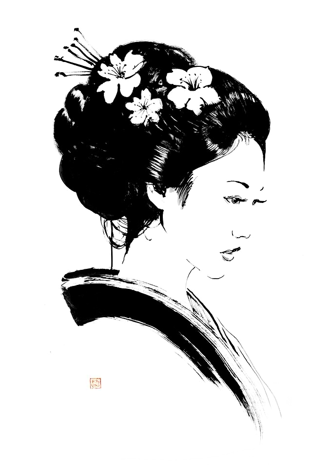 Geisha Ink Painting