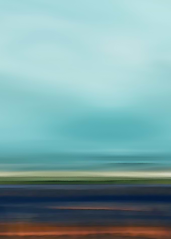 Abstract Landscape Ocean coast beach sky landscape in green-brown-blue colors