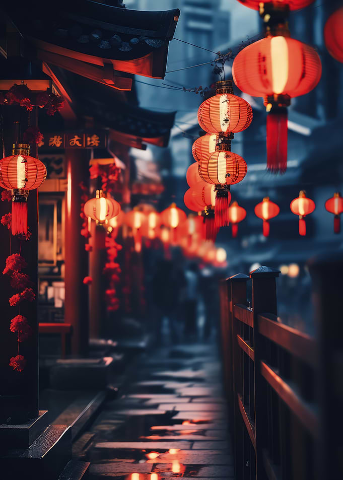 Red Lanterns in Asian Alley