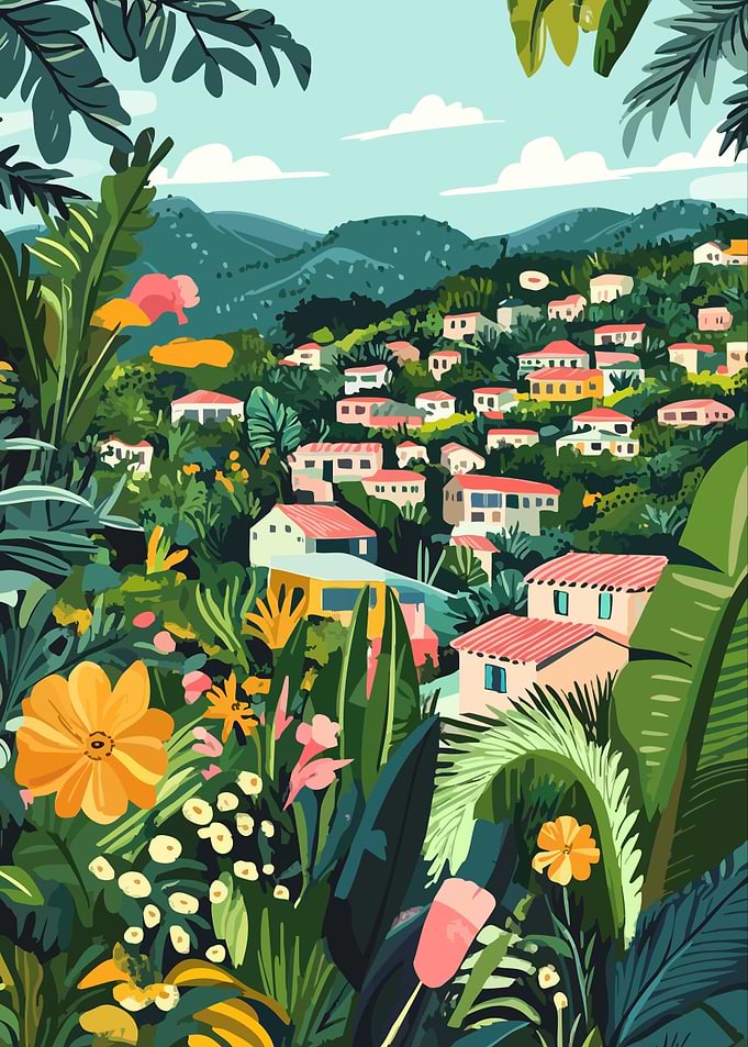 Honduras Village Views Illustration