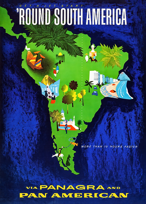 South America Travel Poster — retro travel art printed on metal