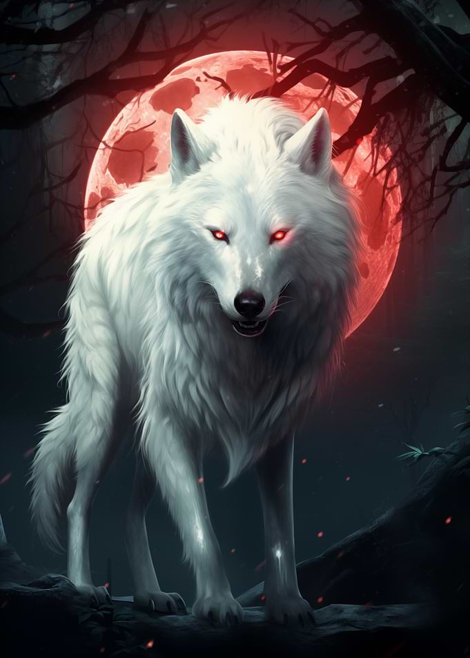 White Wolf Under Blood Moon